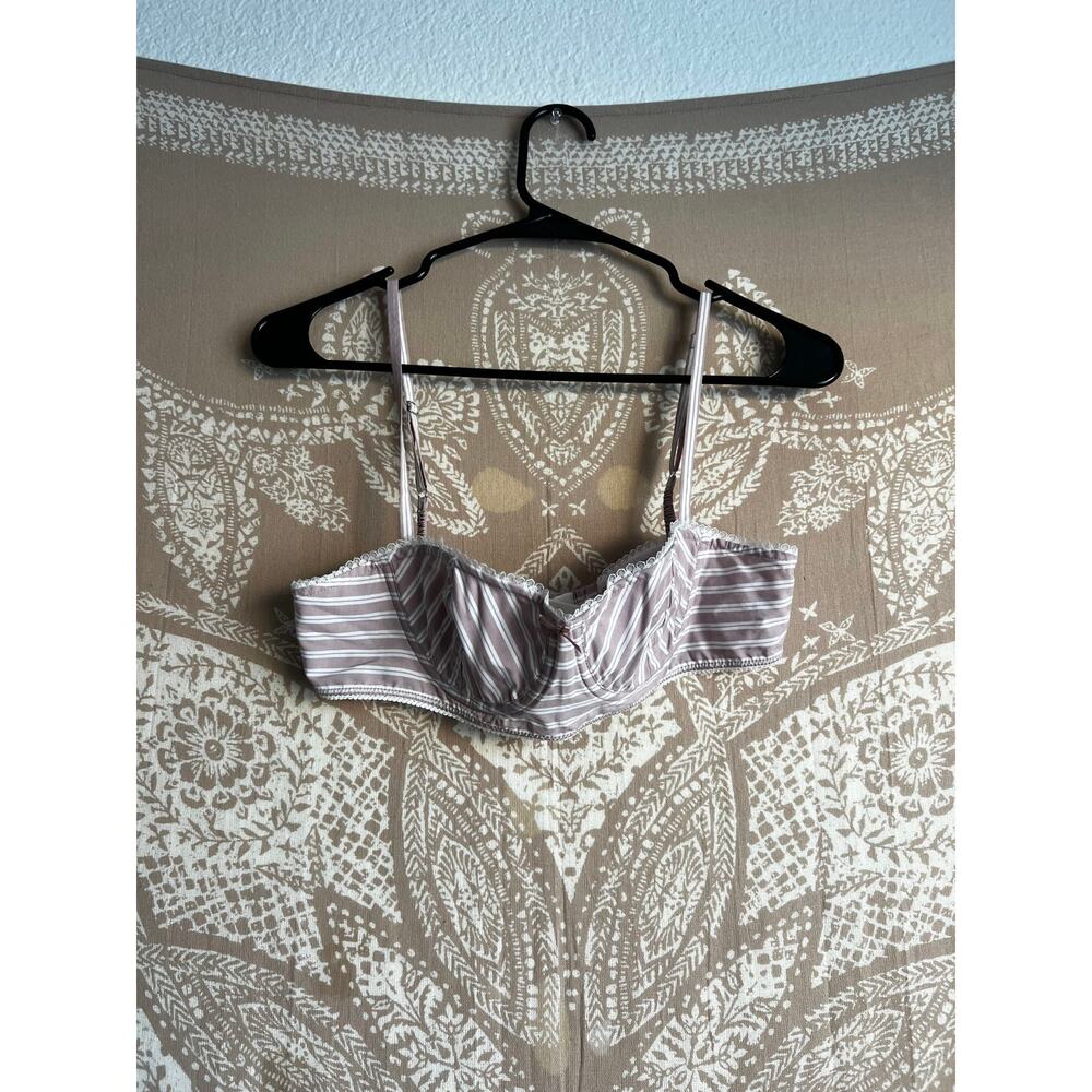 Helsa Wide Stripe Poplin Bra Mauve Stripe Underwire Bralette Size S - Picture 3 of 7